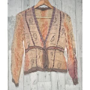 VTG Y2K J. Jill Boho Sheer Lace Trim Top Sz. XXS